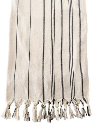 Anaya with Love Natural Linen Black Stripe Bath Towel with Knotted Fringe at Nordstrom