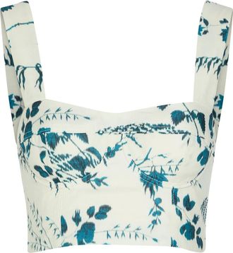 Erdem Floral-print Cotton and Linen-blend Crop top - Blue - 12 (UK12 / M)