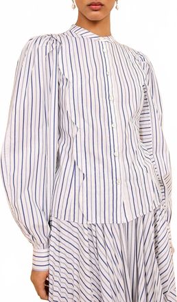 Ulla Johnson Cybil Long Sleeve Button Front Blouse In Chalk Stripe