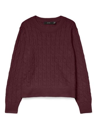 Vero Moda Strickpullover VERO MODA VMARIES LS O-NECK CABLE PULLOVER BF, Damen, Gr. XS, winetasting, Strick, Obermaterial: 98% Polyester, 2% Elasthan, unifarben,