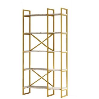 Dmora Dmora - Libreria Zephirine, Scaffale da ufficio, Mobile portalibri, Biblioteca, 88x30 h175 cm, Grigio e Marmo