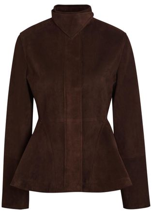 Alaia Peplum Suede Jacket - Chocolate - 40 (UK12 / M)
