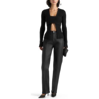 Mani&egrave;re De Voir Jana Wax Effect Denim Boyfriend Jeans in Black at Nordstrom, Size 6