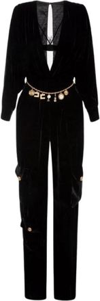 Elisabetta Franchi Fluwelen jumpsuit met ceintuur - Dames - Jumpsuits - Zwart - 2XL - Polyester - Jumpsuits & Playsuits