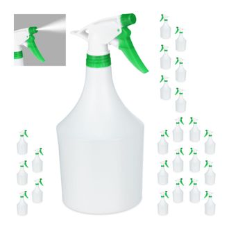 Relaxdays Set De 24 Pulverizadores 1 Litro, Boquilla Ajustable, Bote De Spray Con Escala, De Pl&aacute;stico, Blanco Y Verde