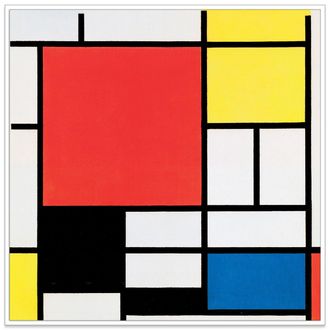 Artopweb Decorative panel, Mondrian - Composition with red, yellow, blue, and black - 30x30