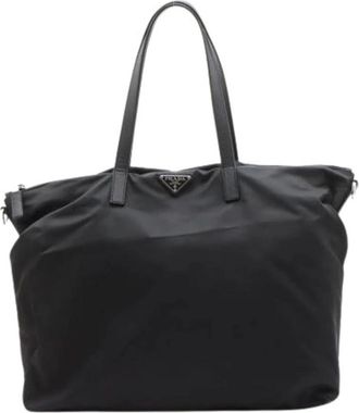 Prada Pre-owned Tote Bags, male, Black, Size: ONE SIZE Pre-owned Vintage Nylon and Leather Tote Bag