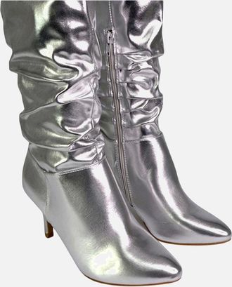 XY London Womens XY London Womens/Ladies Sian Ruched Metallic Knee-High Boots - Silver - Size: 8