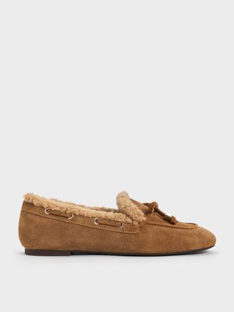 Charles & Keith Gavyn Suede Shearling-Lined Boat Shoes