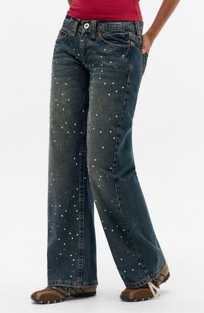 BDG Kayla Studded Low Rise Wide Leg Jeans in Tinted Blue at Nordstrom, Size 25 32