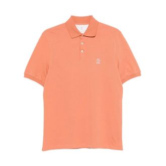 Brunello Cucinelli Polo Shirts, male, Orange, S, Logo Cotton Polo Shirt