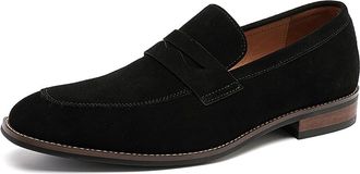Generic Mens Suede Leather Loafers Lightweight Round Toe Slip on Business Dress Oxford Shoes Driving Office Penny Loafer,Black,10.5 UK