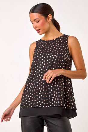 Roman Foil Spot Print Double Layer Top
