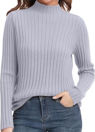 Generic Long Sleeve Turtleneck Sweaters for Women Classic-Fit Lightweight Basic Solid Color Autumn Winter Pullover Jumper Ribbed Knit Stretchy Comfort Thermal