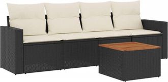 vidaXL Set De Muebles De Jard&iacute;n 5 Pzas Y Cojines Rat&aacute;n Sint&eacute;tico Negro Vidaxl
