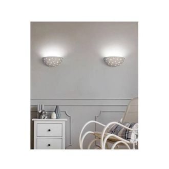 Trade Shop Trade Shop Traesio - Trade Shop - Applique Lampada Parete Gesso A Forma Di Mezzaluna Con Stelle Intagliate Gs-e61