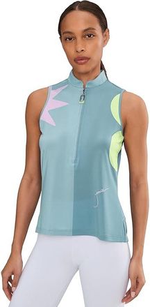 Jamie Sadock Sleeveless Mock Neck Zipper Front Color Block Womens Clothing Grey : MD, Polyester/Spandex