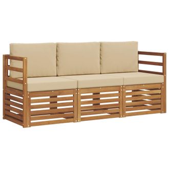 vidaXL Juegos De Sof&aacute;s 3 Pcs Natural Y Beige Madera De Acacia S&oacute;lida Vidaxl
