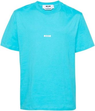 Msgm Blauw Katoenen T-shirt - Heren - T-shirts - Blauw - XL - Katoen - Tops