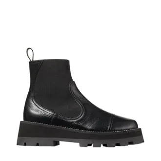 Jimmy Choo London Clayton Black Leather Flat Ankle Boots, Brand Size 35 ( US Size 5 )