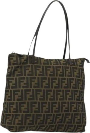 Fendi Pre-owned Tote Bags, female, Brown, Size: ONE SIZE Pre-owned Vintage Zucca Canvas Tote Bag