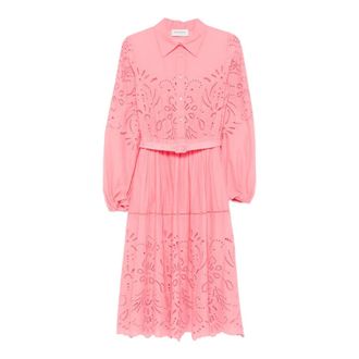 Ermanno Scervino Katoenen jurk met ceintuur - Dames - Casual kleedjes - Roze - L - Katoen - Kleedjes