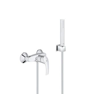GROHE Eurosmart Set De Ducha + Teleducha Stick 1 Rociador, Soporte De Pared, Flexo, Cromo (33555002-cubestick)