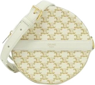 Celine Pre-owned Triomphe Canvas Lamb Shoulder Bag - Dames - Vintage Schoudertas - Wit - ONE Size - Leer - Vintage