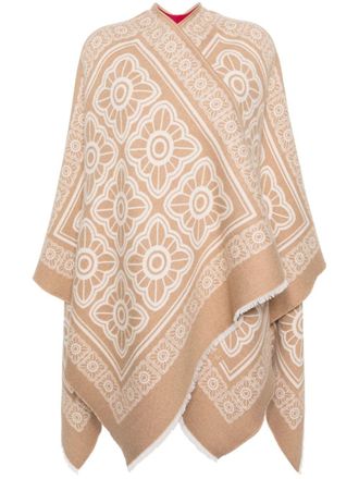 La DoubleJ Tiles-print reversible poncho - women - Wool/Silk - OS - Brown