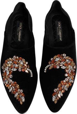 Dolce & Gabbana Mens Black Velvet Embellished Loafer Slip On Shoes