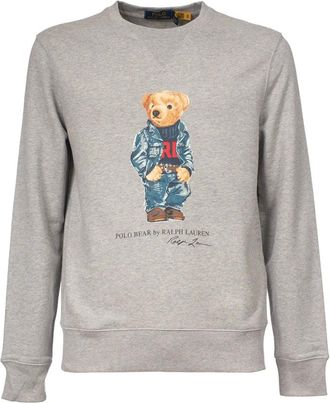 Polo Ralph Lauren Hoodies & sweatvesten, Heren, Grijs, S, Katoen, Sweatshirt met Berenprint en Ribboorden