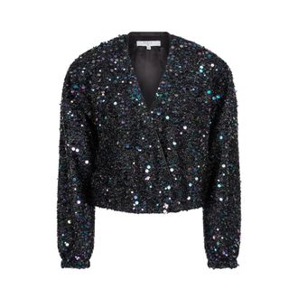 Dante6 Multicolor pailletten blouson met V-hals - Dames - Blouses & Shirts - Veelkleurig - Maat: XS Satijn