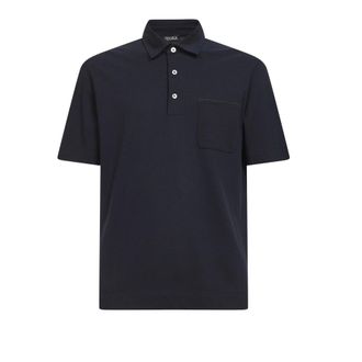 Ermenegildo Zegna Polo Shirts, male, Blue, Size: 2XL Patch Pocket Cotton Polo Shirt