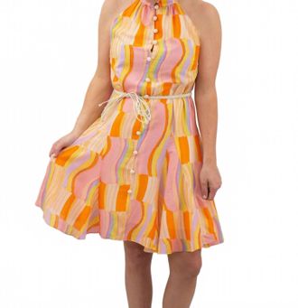 Fate Colorful High Neck Corded Mini Dress In Orange