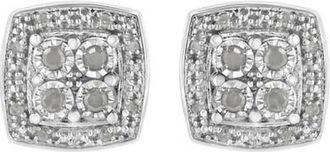 House of Brilliance Silver 1/4 Ct Round Diamond Square Shape Milgrain Stud Earrings in White at Nordstrom