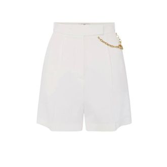Elisabetta Franchi Casual Shorts, female, White, Size: S Gabardine Shorts with Jewel Logo