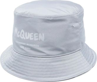 Alexander McQueen Grijze Katoenen Logo Print Verstelbare Hoed - Heren - Hoeden - Grijs - S - Katoen - Accessoires