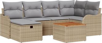 vidaXL Garden Sofa Set with Cushion 7 pcs Beige Poly rattan vidaXL