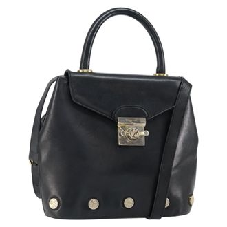 Ferragamo Vintage Handbag Leather Black Leather Handbag (Pre-Owned)