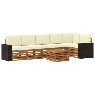 vidaXL Conjunto De Sof&aacute; Seccional Con Coj&iacute;n 7 Pcs Natural Y Crema Vidaxl