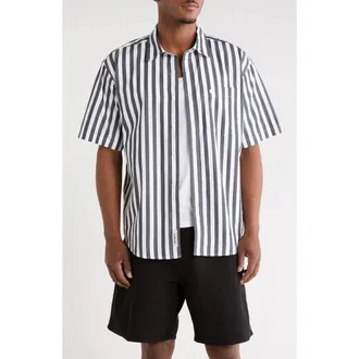 Carhartt Work in Progress Royce Stripe Short Sleeve Button-Up Shirt in Royce Stripe, Graphite /White at Nordstrom, Size Xx-Large