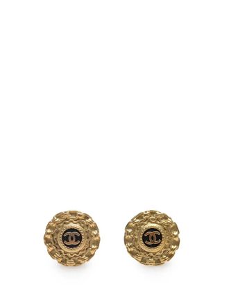 Chanel 1995 Gold Plated Resin CC Button Clip on Earrings costume earrings - women - Gold Plated - One Size - Black