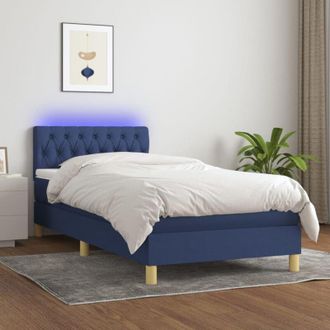 vidaXL Cama Box Spring Con Colch&oacute;n Y Led Tela Azul 90x190 Cm Vidaxl