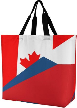 Generic Canada And Czech Flag Large Reusable Shopping Bag Lightweight Foldable Tote Bags Washable Shoulder Handbag