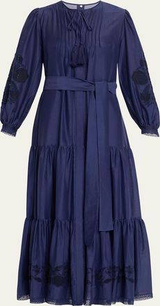 Kobi Halperin Shanice Tiered Floral-Embroidered Maxi Dress