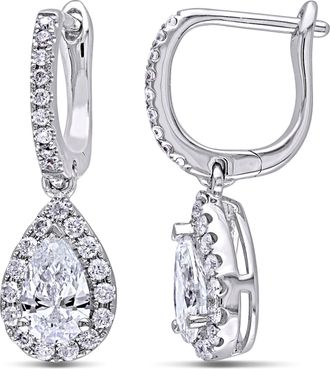 Amour 1 2/5 CT TW Pear Shaped Halo Diamond Leverback Earrings In 14K White Gold