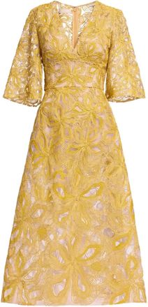 Elie Saab Abito midi con ricamo a fiori - Giallo