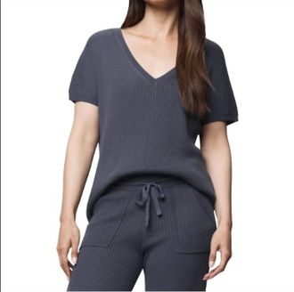 Splendid Georgie Short Sleeve V Sweater In Ice Navy