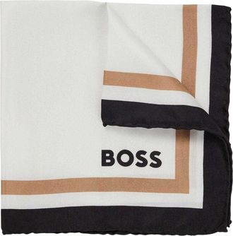 HUGO BOSS Heren Zijden Zakdoek (Wit/Zwart/Goud)