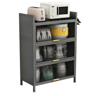 OEM Buffet De Cocina, Armario De Almacenamiento, Estilo Contempor&aacute;neo, 4 Estantes, Puerta Visible, 60l X 32l X 112h Cm, Gris